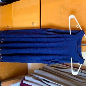 High neck blue cocktail dress